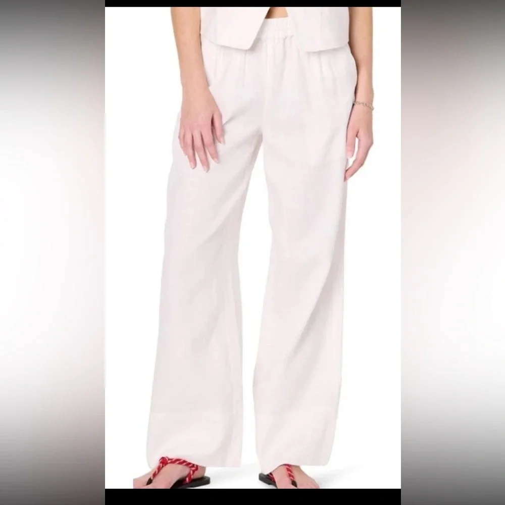 NWT Women’s The Drop Bonni Wide Leg Linen Pants. Size Large. White. Drawstring - Picture 1 of 6
